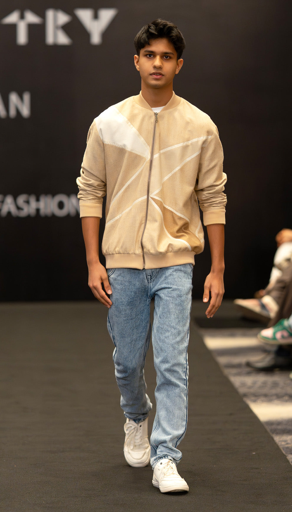 Sand Beige Geo-Panel Bomber