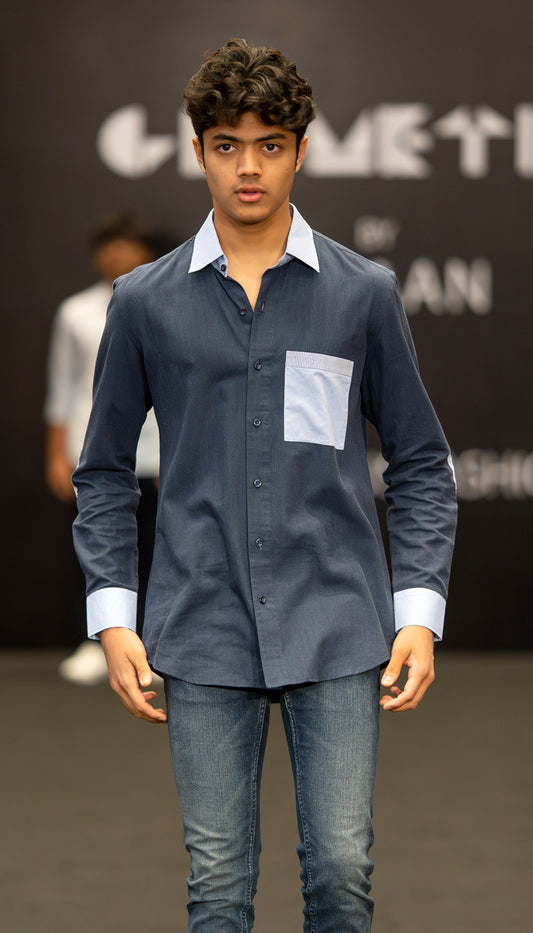 Navy Contrast Stripe Pocket Shirt