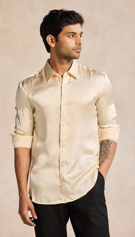 Cream Conscious Satin Shirt – Made from Earth-Friendly Fabric