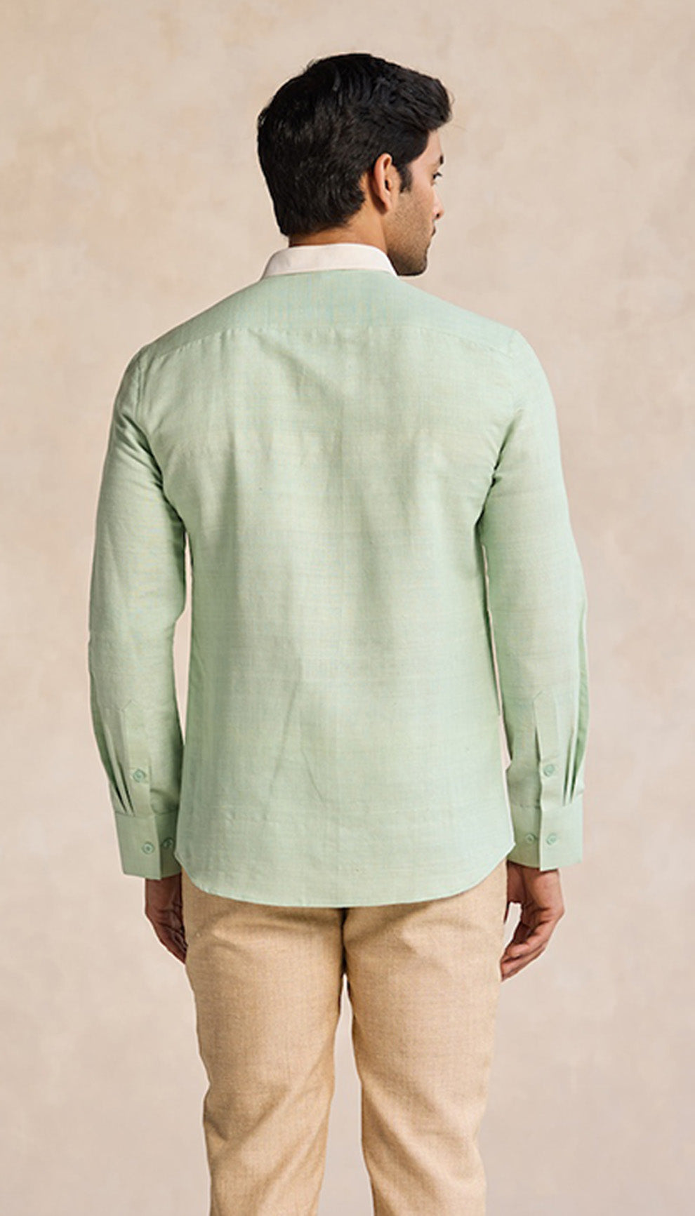 Sage Green Earth-Toned Geometric Cotton Shirt