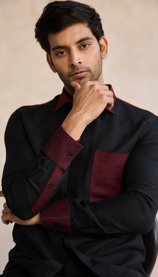 Ebony Wine Contrast Shirt – Timeless Elegance