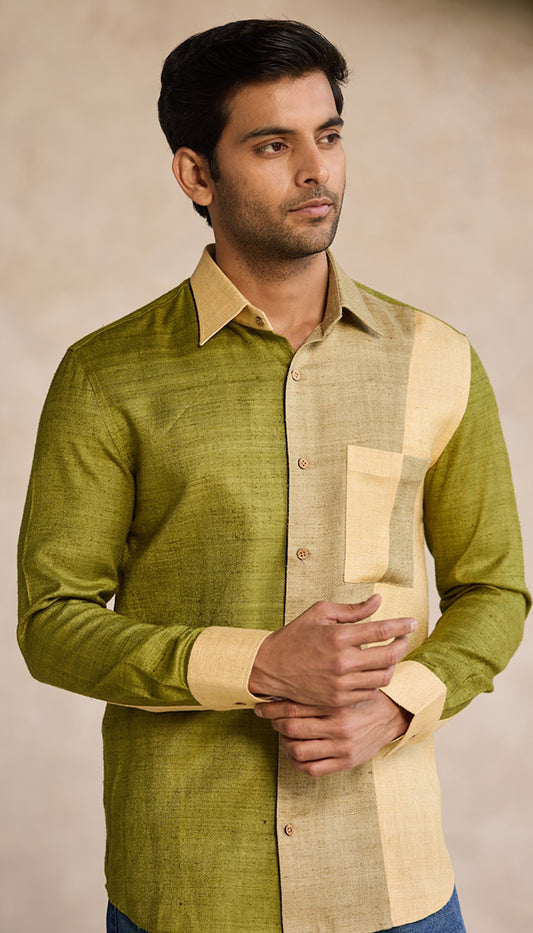 Olive Beige Colorblock Shirt – Earth Tone Statement