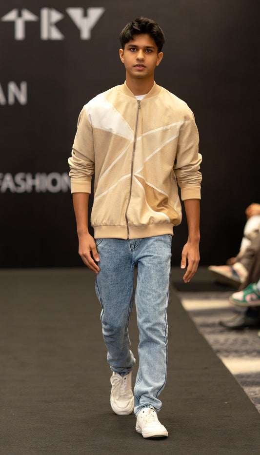 Sand Beige Geo-Panel Bomber