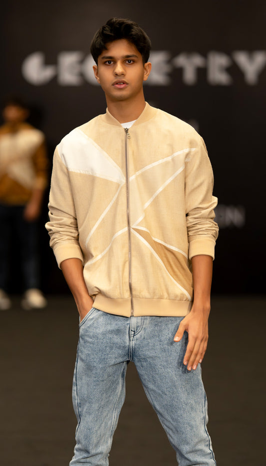 Sand Beige Geo-Panel Bomber