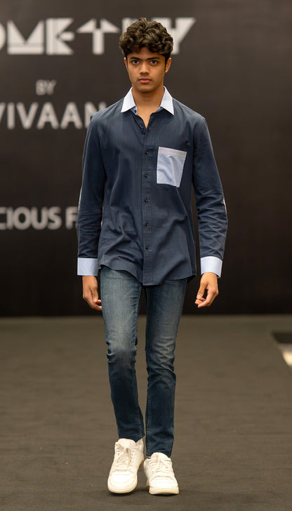 Navy Contrast Stripe Pocket Shirt