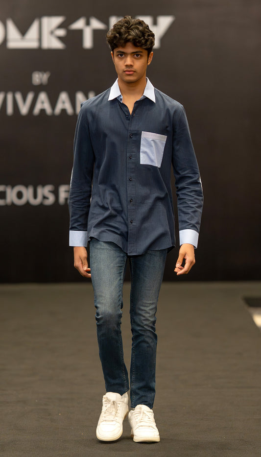 Navy Contrast Stripe Pocket Shirt