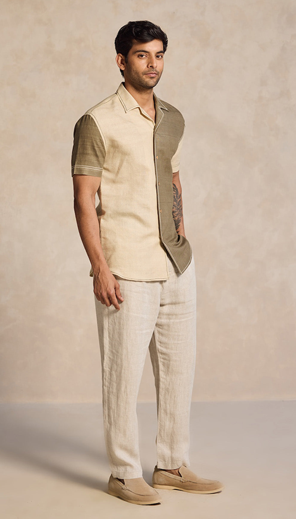 Dual-Tone Shirt – Sand & Olive