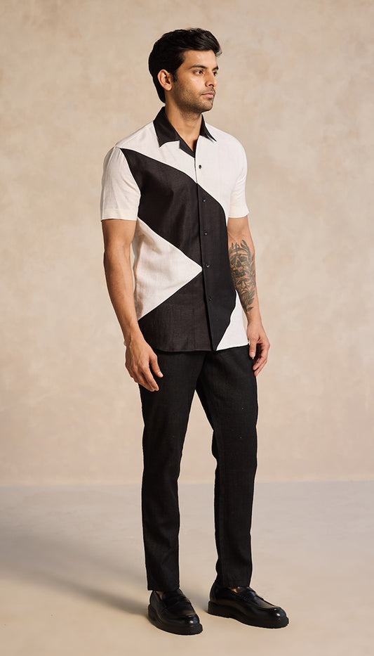 Black & Ivory Wave Cut Shirt – Bold Geometry