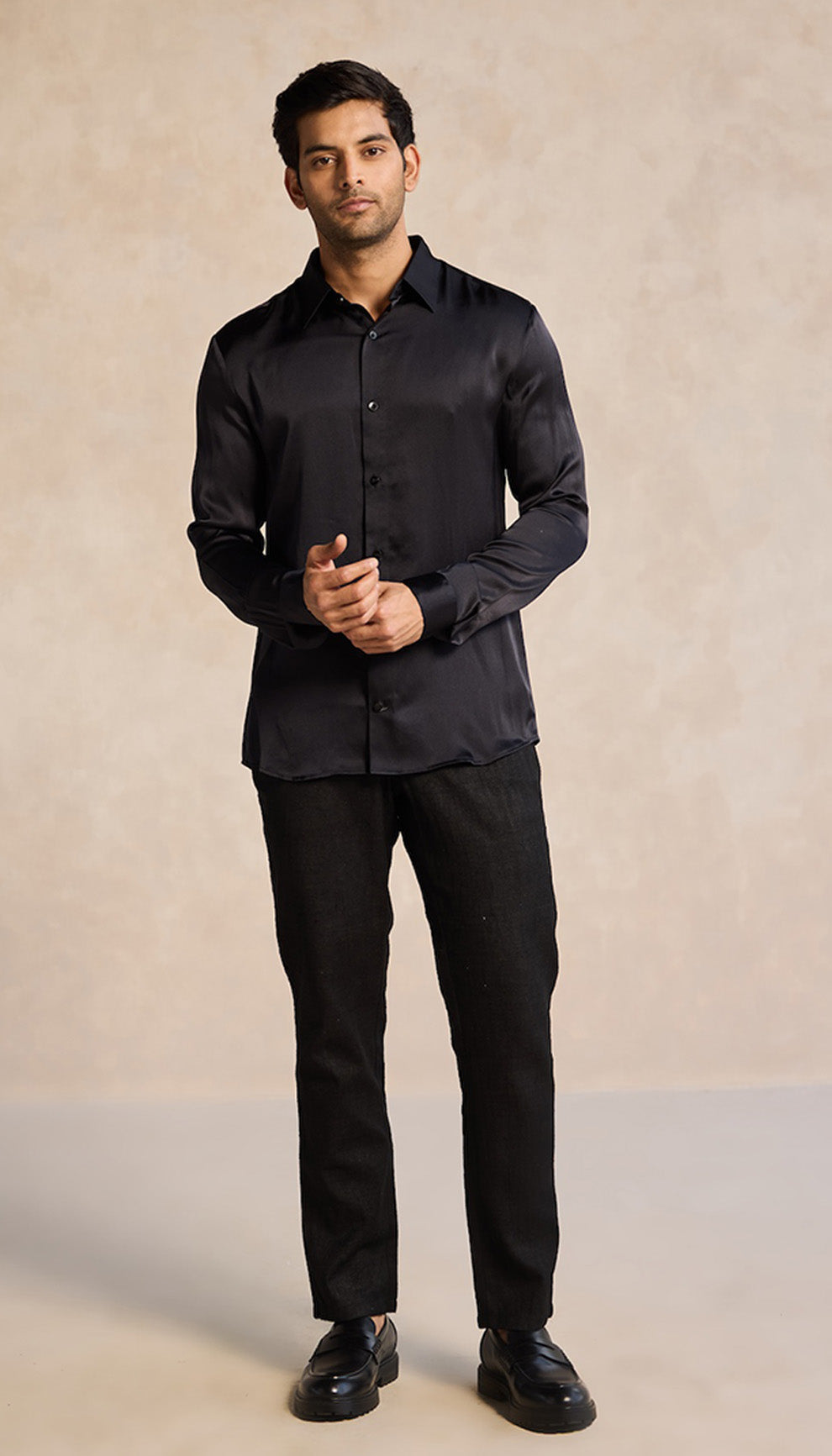 Midnight Black Eco-Satin Shirt