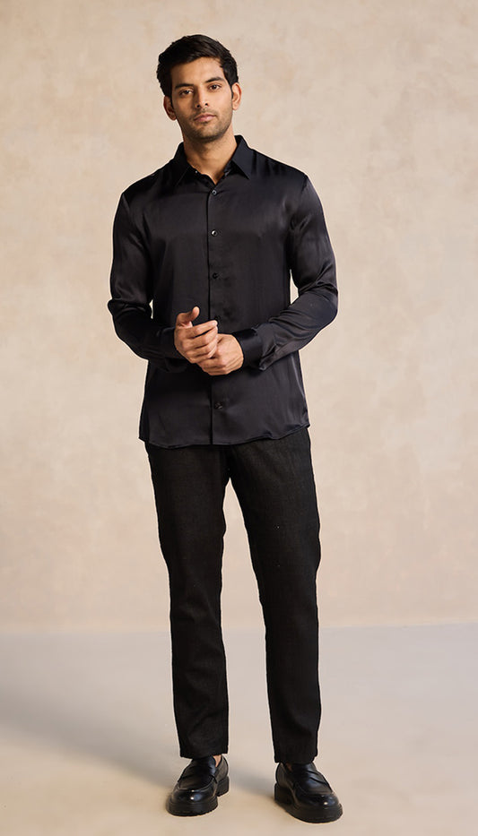 Midnight Black Eco-Satin Shirt