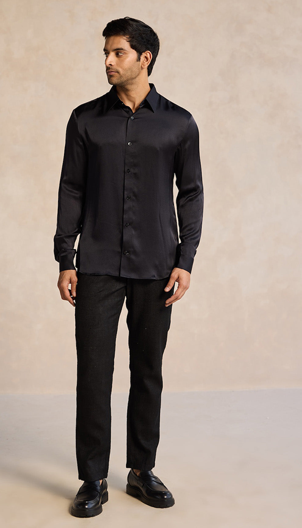 Midnight Black Eco-Satin Shirt