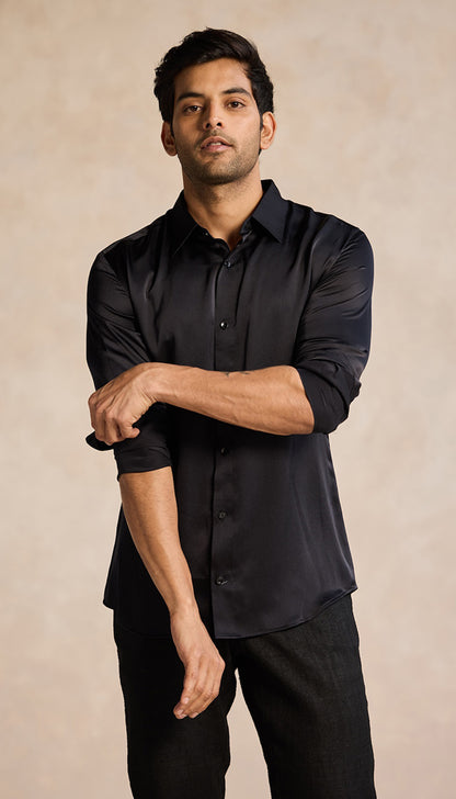Midnight Black Eco-Satin Shirt