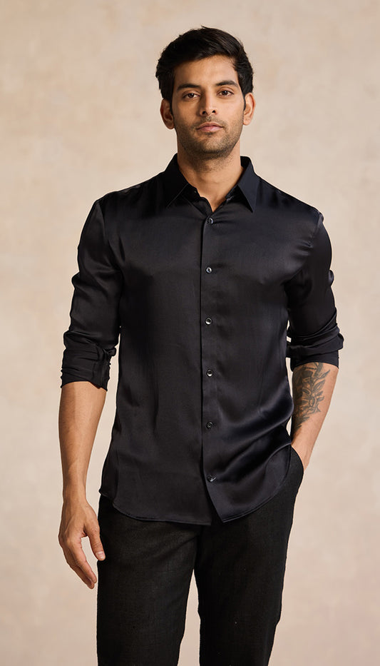 Midnight Black Eco-Satin Shirt