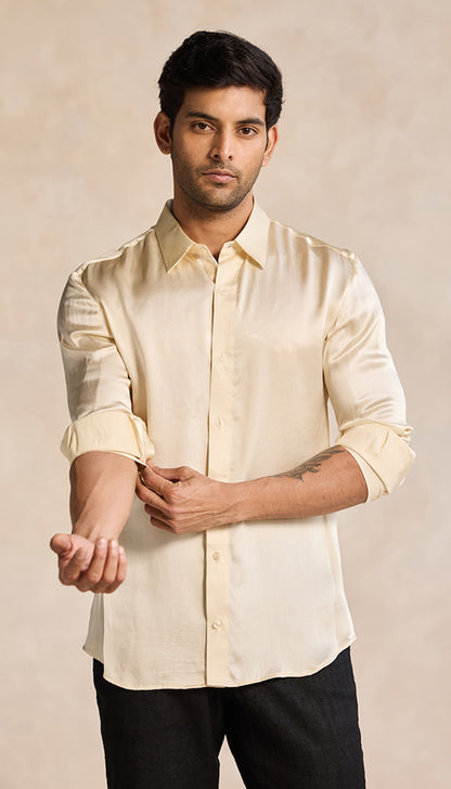 Cream Conscious Satin Shirt – Made from Earth-Friendly Fabric