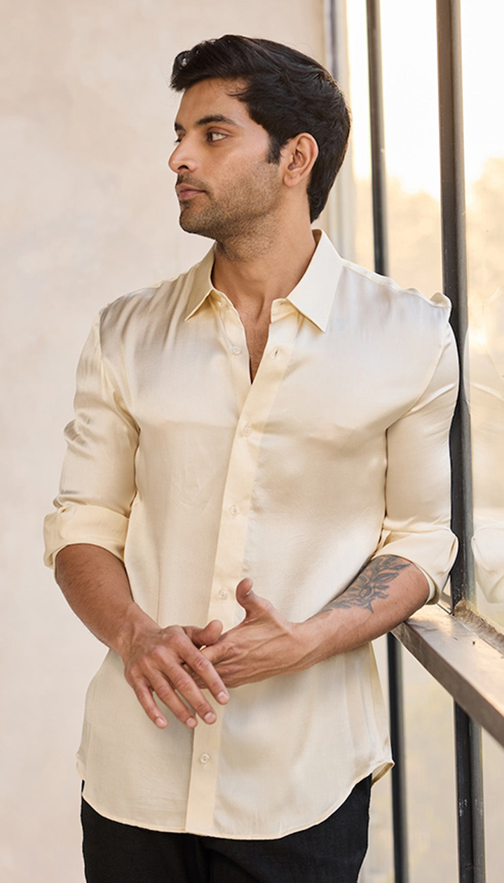 Cream Conscious Satin Shirt – Made from Earth-Friendly Fabric