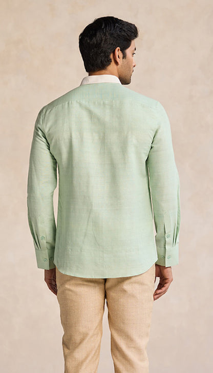 Sage Green Earth-Toned Geometric Cotton Shirt