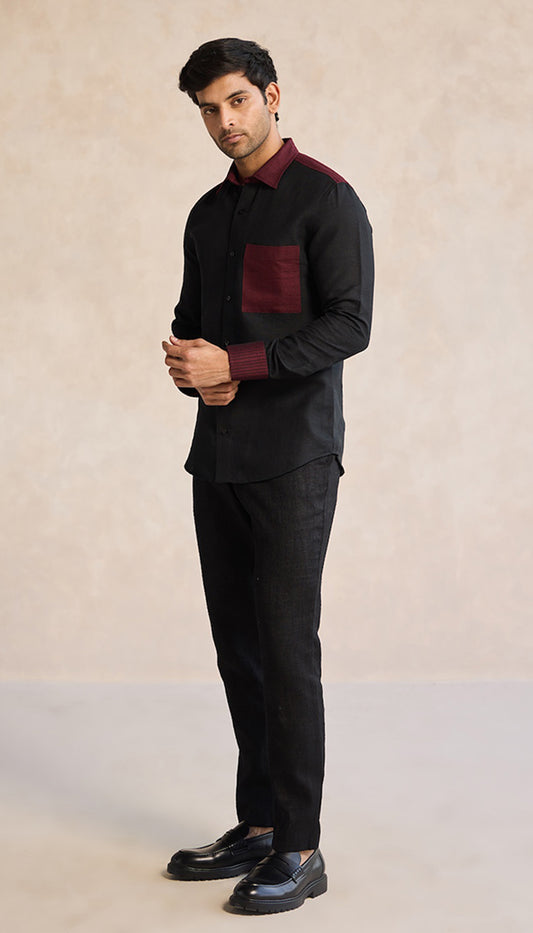 Ebony Wine Contrast Shirt – Timeless Elegance