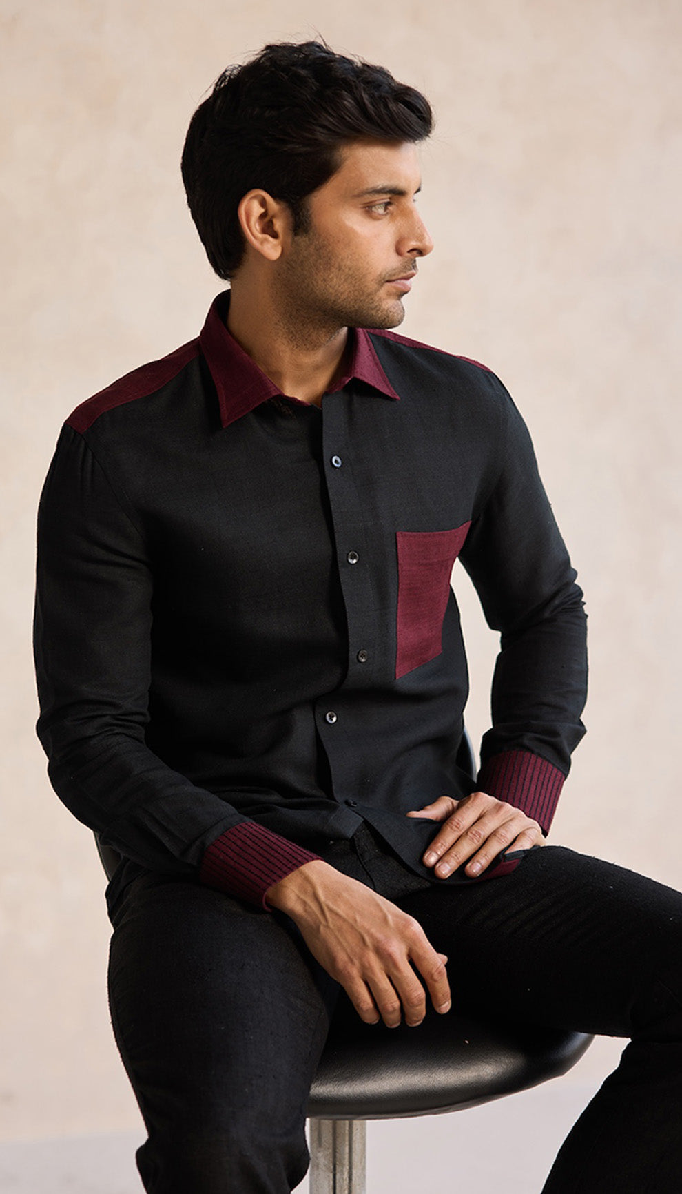 Ebony Wine Contrast Shirt – Timeless Elegance