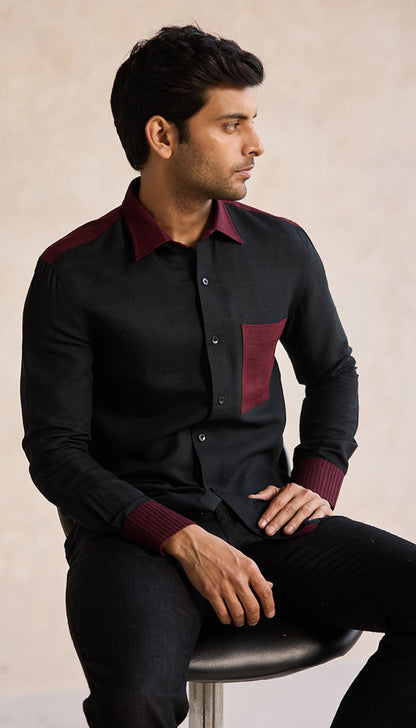 Ebony Wine Contrast Shirt – Timeless Elegance