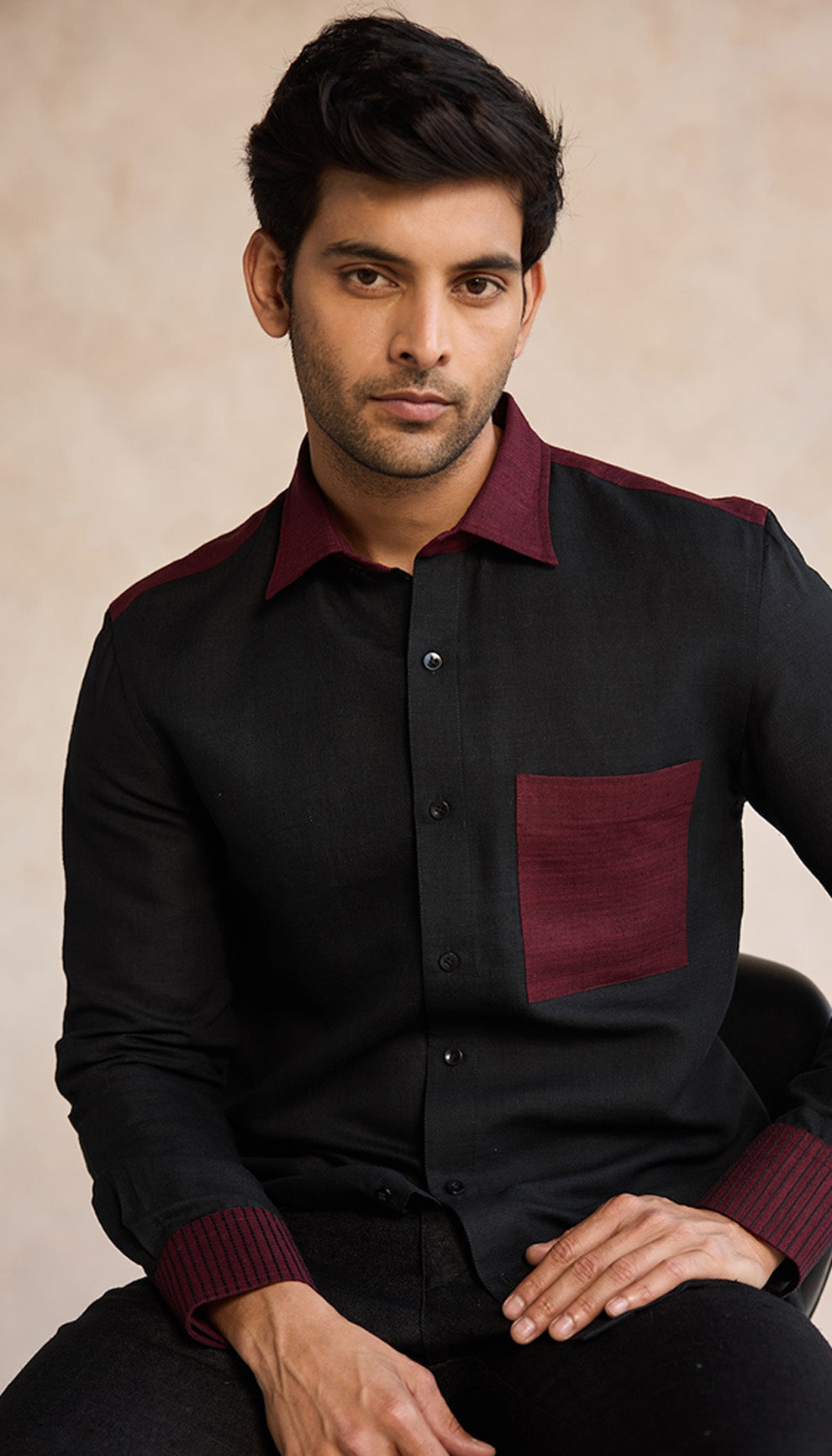 Ebony Wine Contrast Shirt – Timeless Elegance