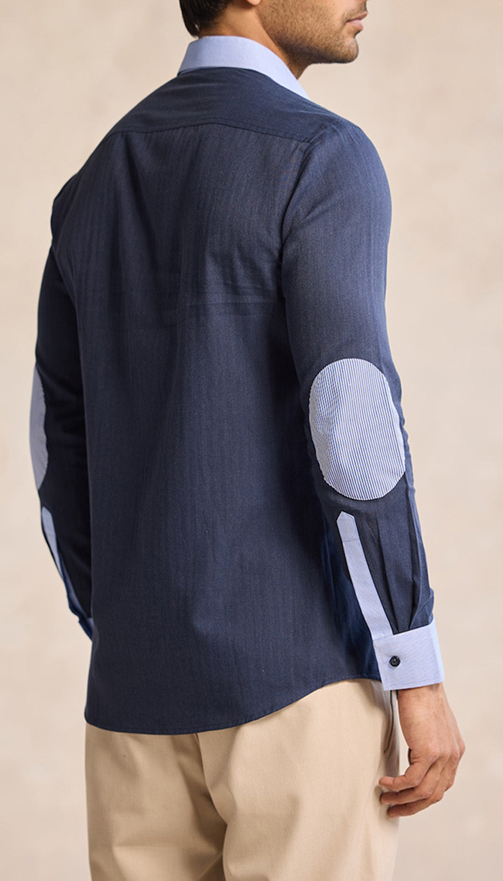 Navy Blue Contrast Shirt with Striped Pocket