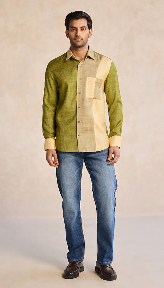 Olive Beige Colorblock Shirt – Earth Tone Statement