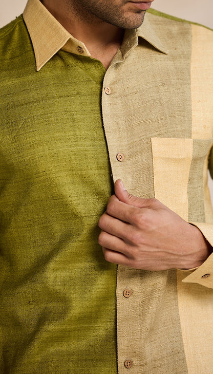Olive Beige Colorblock Shirt – Earth Tone Statement