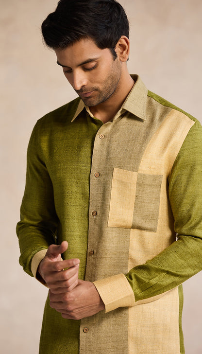 Olive Beige Colorblock Shirt – Earth Tone Statement