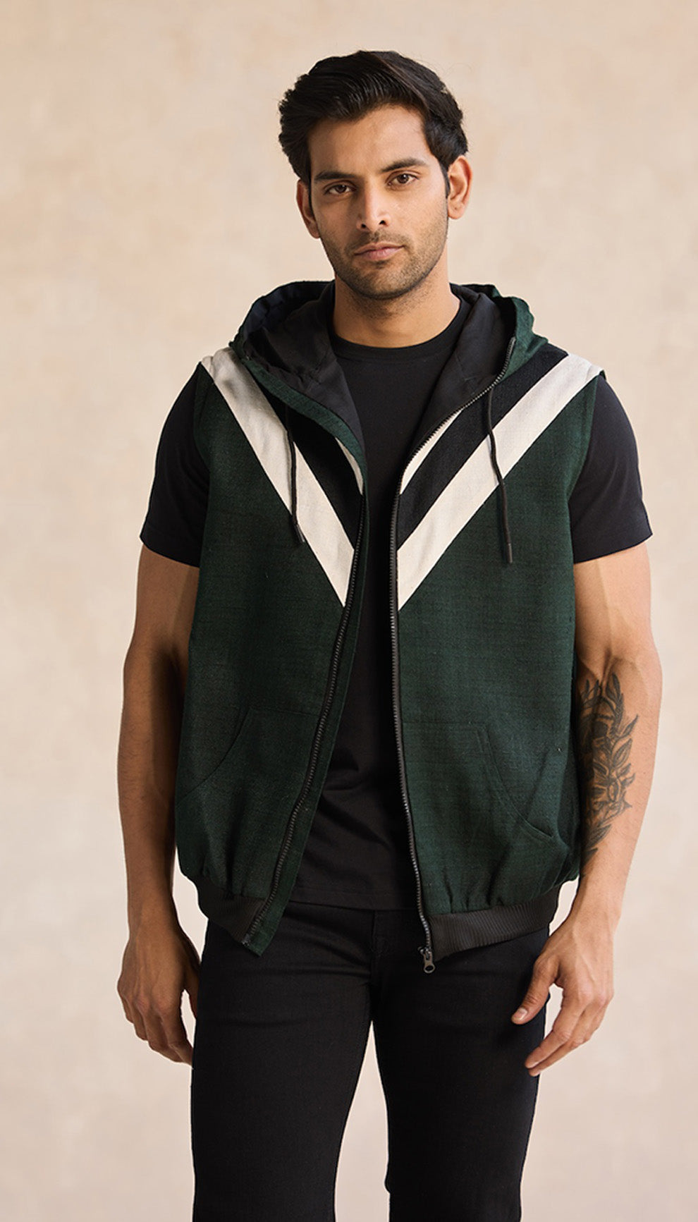 Forest Green Hooded Zip Vest