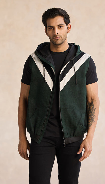 Forest Green Hooded Zip Vest