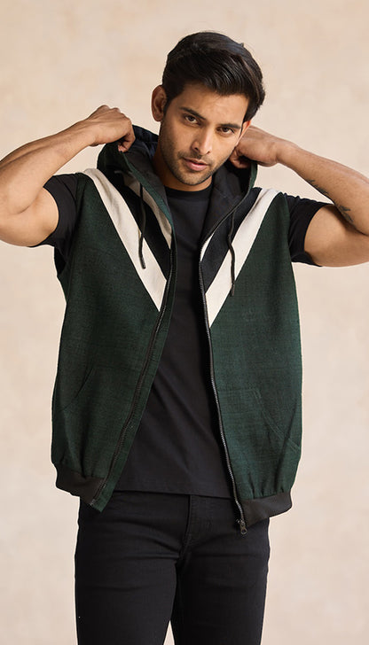 Forest Green Hooded Zip Vest