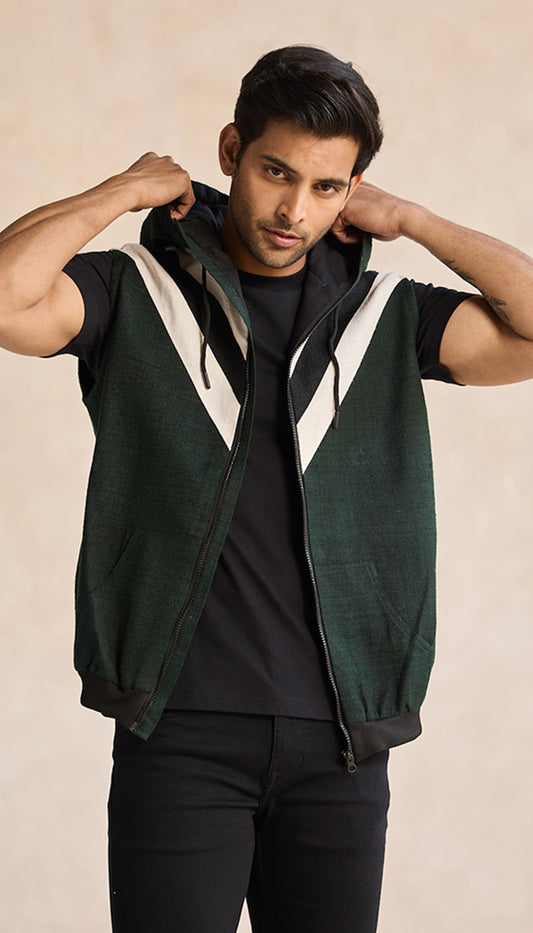 Forest Green Hooded Zip Vest