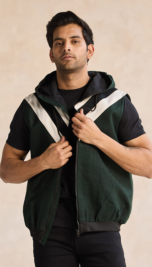 Forest Green Hooded Zip Vest