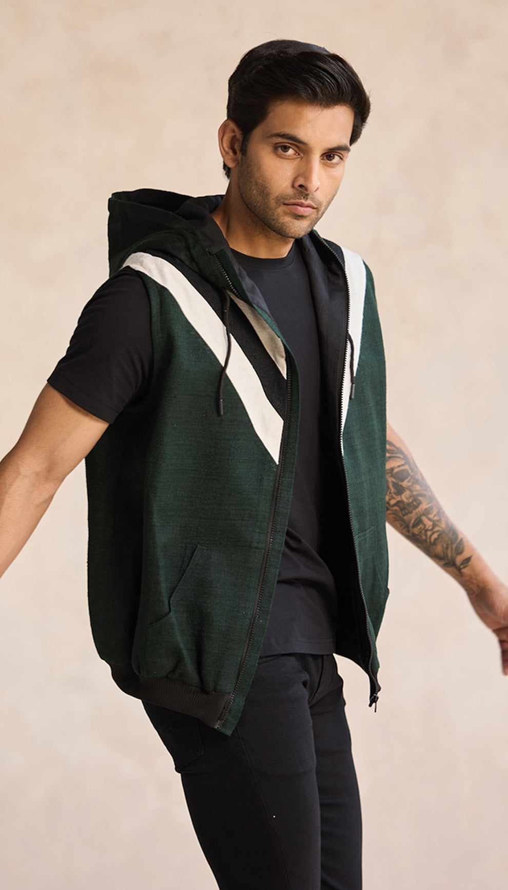 Forest Green Hooded Zip Vest